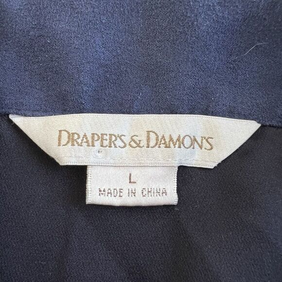 Drapers & Damons Vest Large Navy Blue Utility Pockets Cinch Waist Gold Buttons - Picture 8 of 11